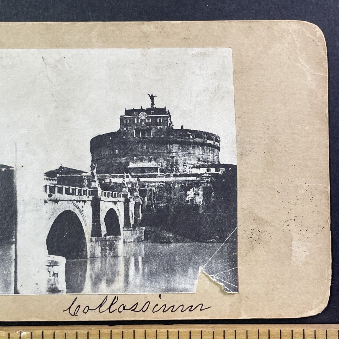 Civil War Liberty Forever Backstamp Stereoview Hadrian's Tomb Rome Antique c1861