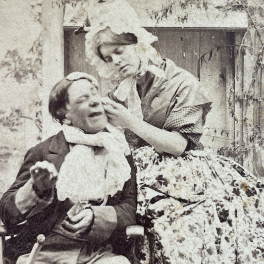 Antique 1870s Woman Treats A Man's Pimple Stereoview Photo Card P3974