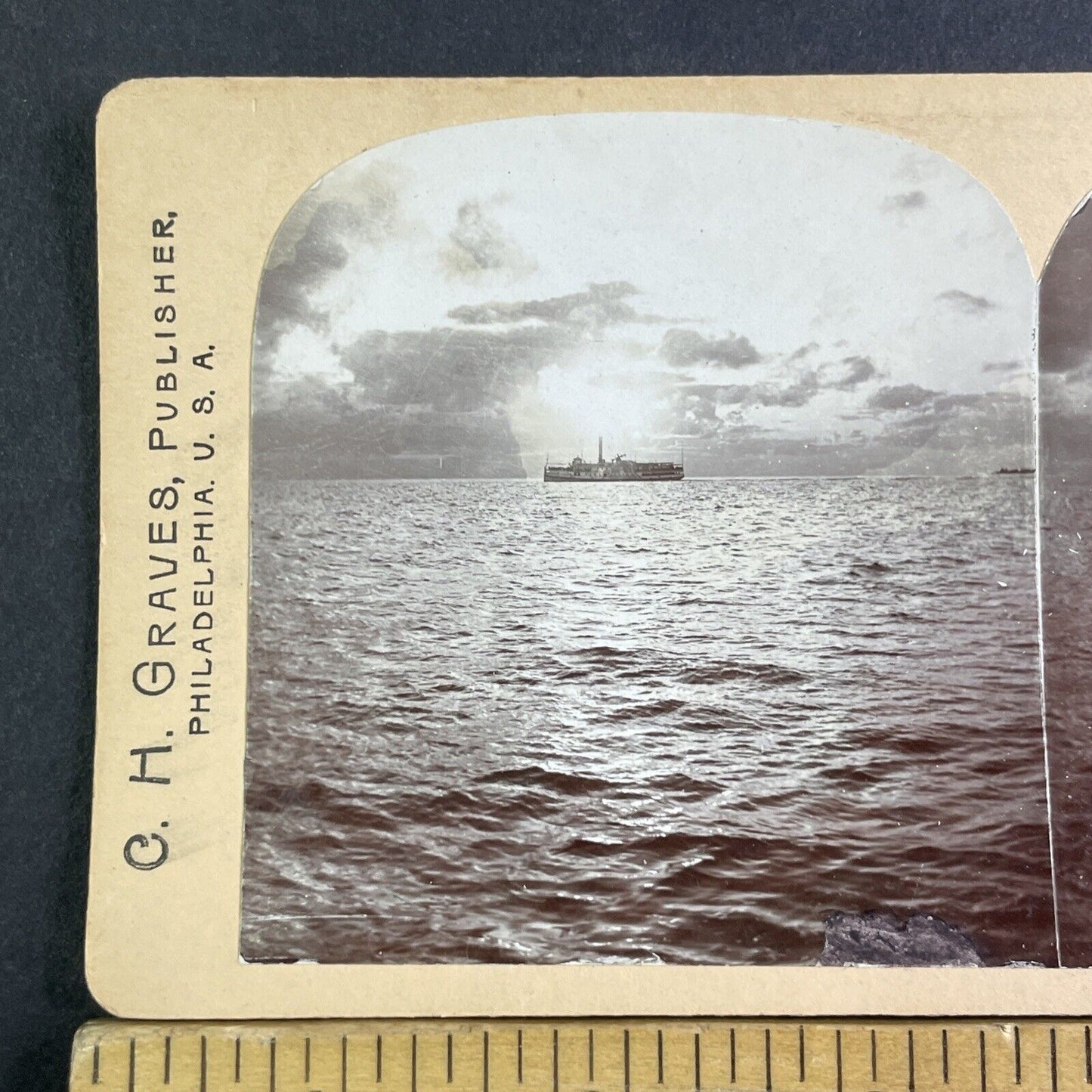 A Steamship Paddle Boat On Lake Erie Stereoview CH Graves Antique c1900 X3182