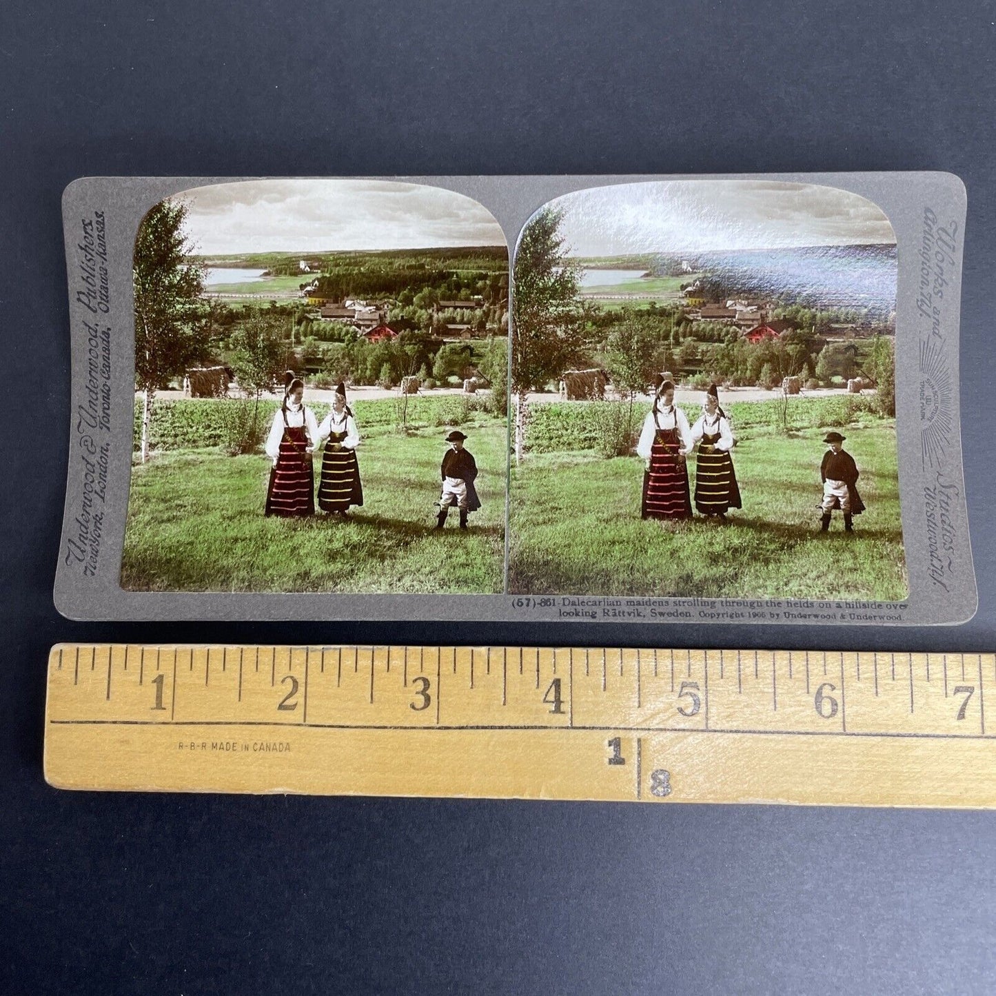 Antique 1906 Traditional Women Rattvik Sweden Stereoview Photo Card PC819