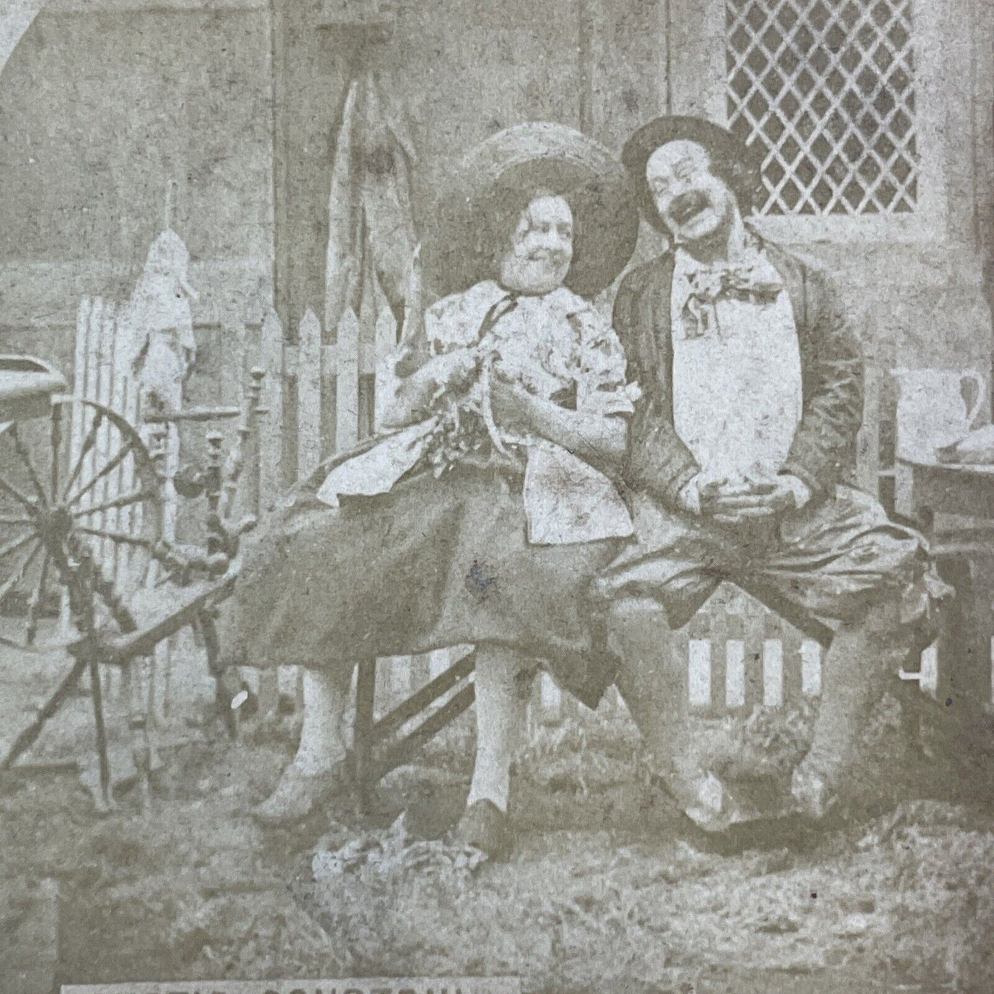 Farmer Man and Woman Fall in Love Stereoview Antique c1870s Y2261