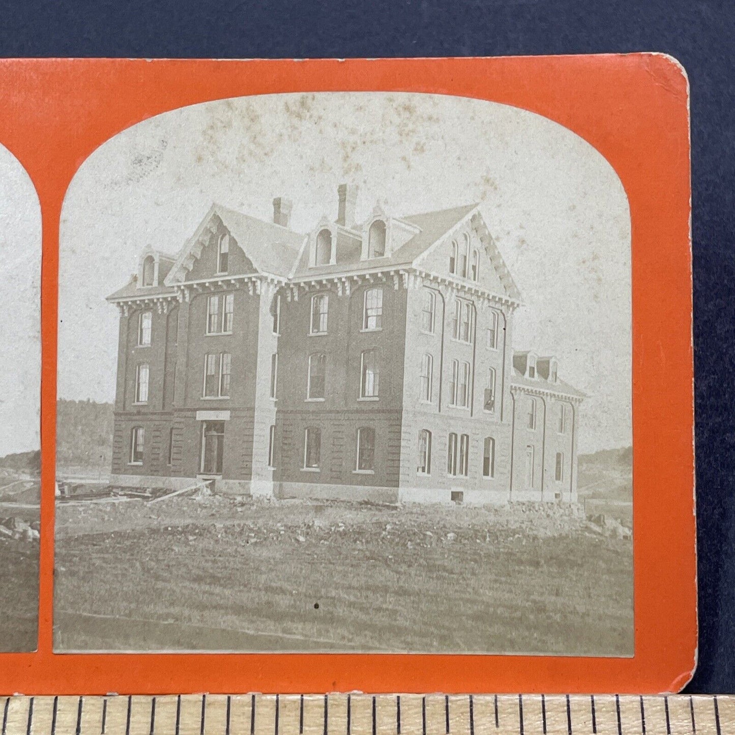 Antique 1873 Hallgarten Hall Dartmouth NH Stereoview Photo Card V2059