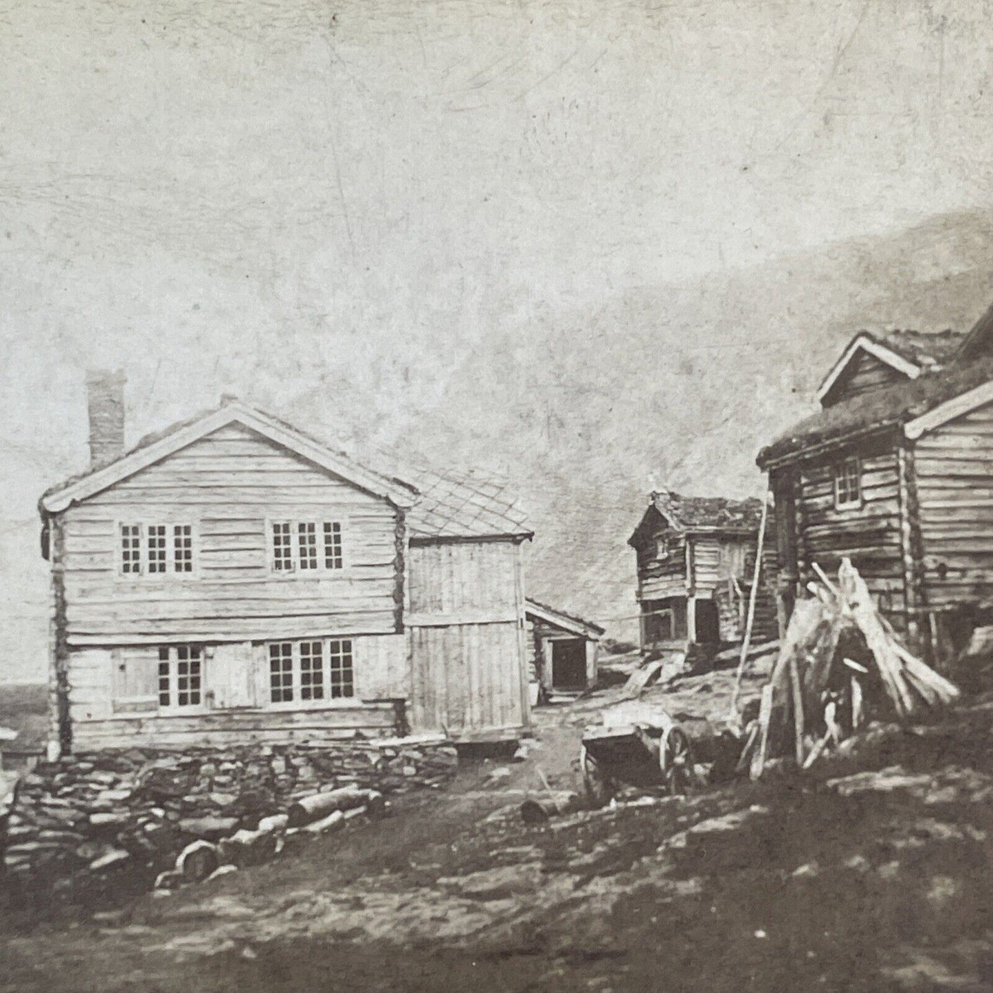 Ytre Enebakk Norway Stereoview Sawmill And Farm House Antique c1865 X3227