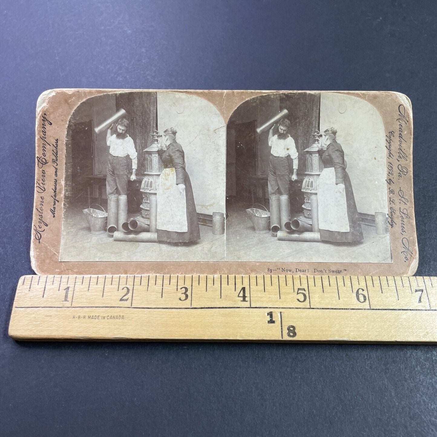 Antique 1892 Man Smashes Stove Pipes Broken Fireplace Stereoview Photo Card 3977