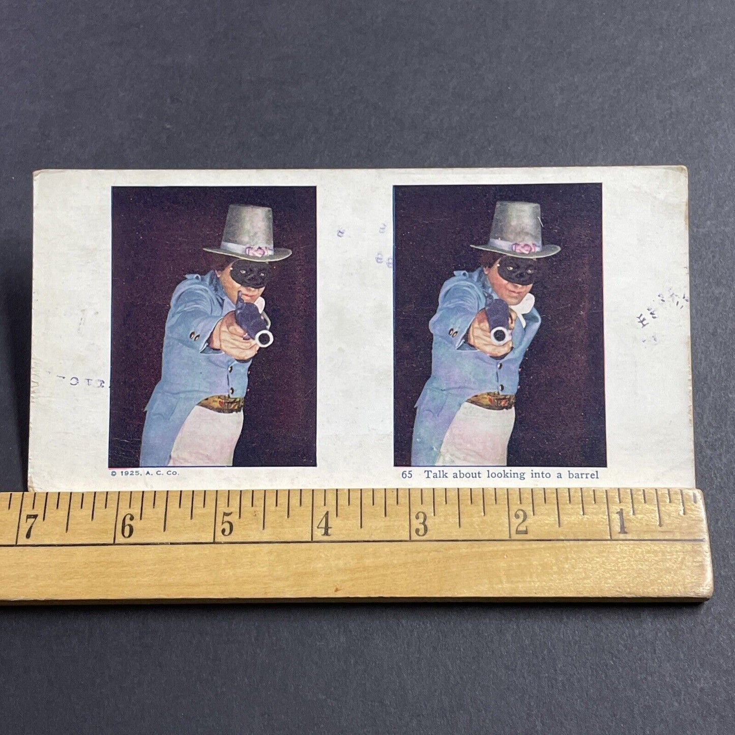 Antique 1925 Bandit With Hand Mortar Pistol Gun Stereoview Photo Card P1980-08