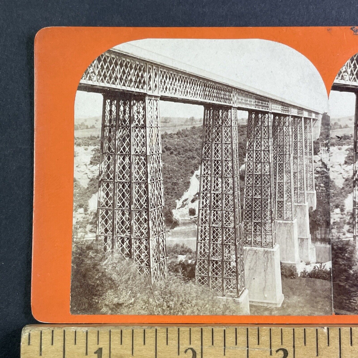 Grand Frey Viaduct Fribourg Switzerland Stereoview Antique c1865 X3200