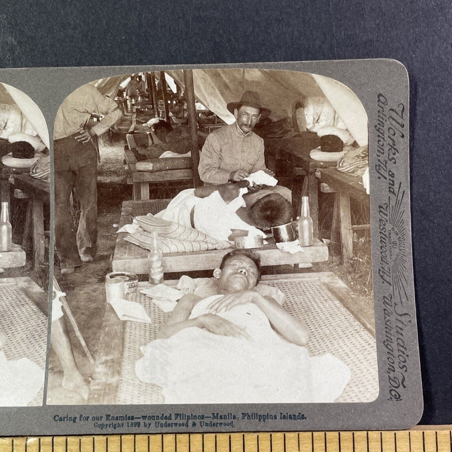 US Hospital For Injured Rebel Troops Stereoview Philippines Antique c1899 X2739