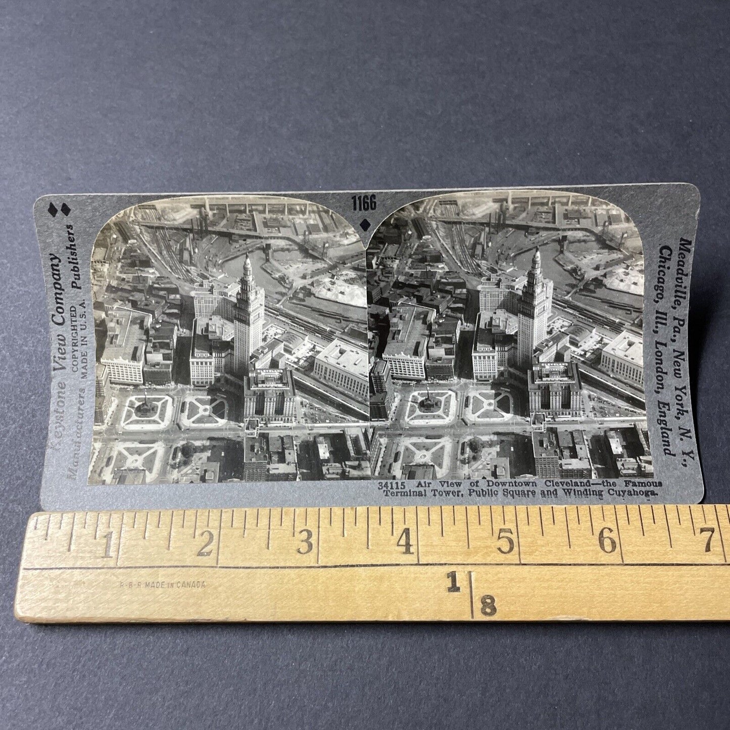 Antique 1920s Downtown Cleveland Ohio Aerial View Stereoview Photo Card V2612