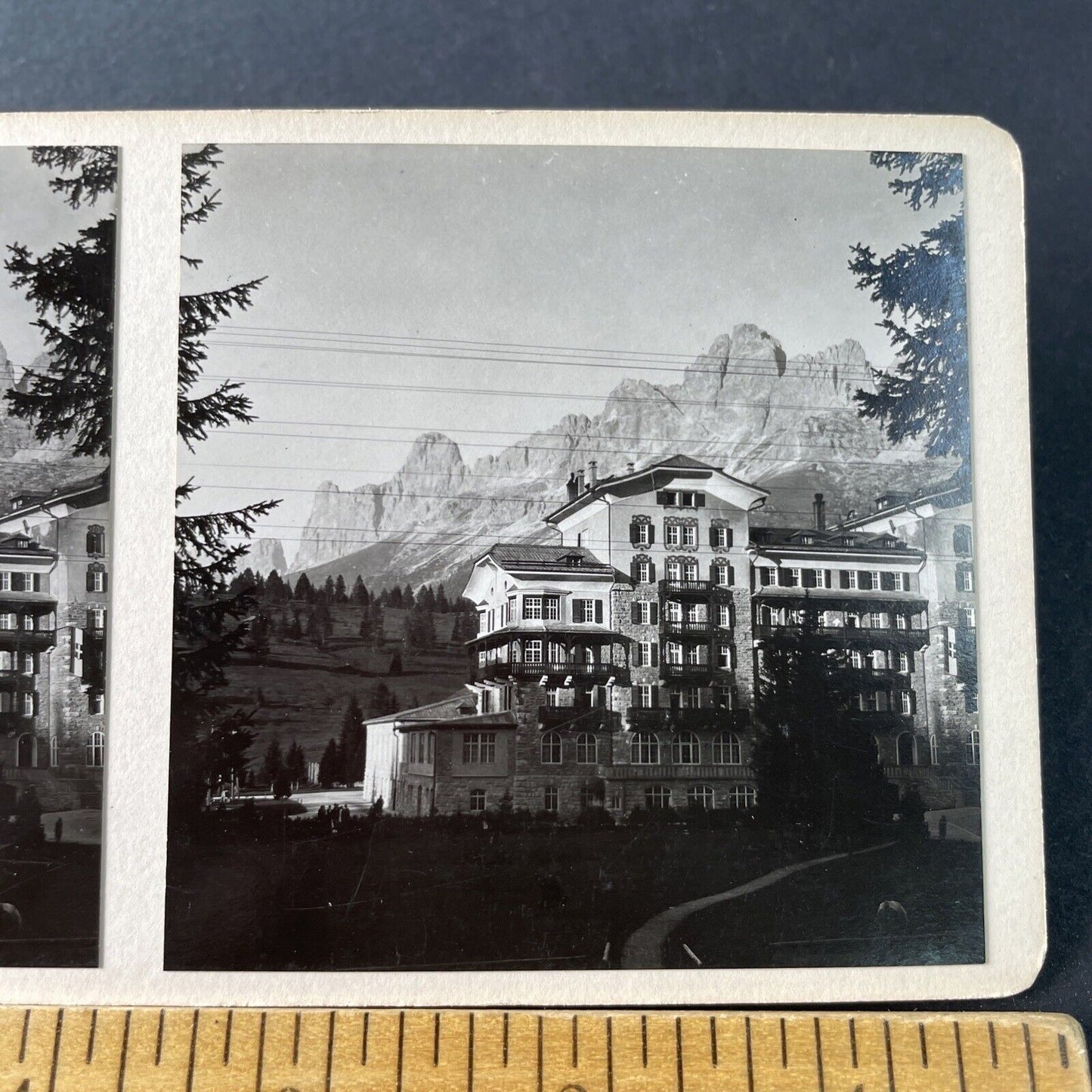 Antique 1925 Grand Hotel Carezza Al Lago Italy OOAK Stereoview Photo Card P3252