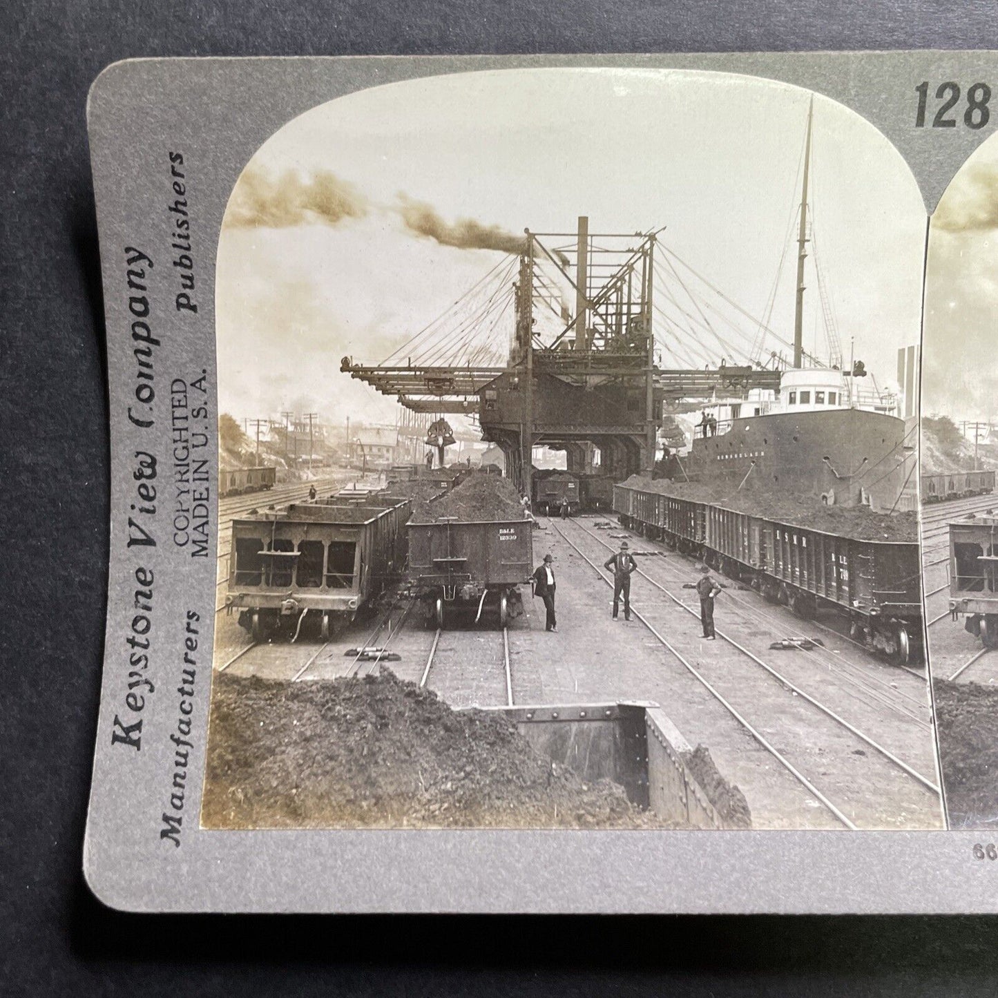 Antique 1905 Iron Ore Loading Docks Conneaut Ohio Stereoview Photo Card P1289