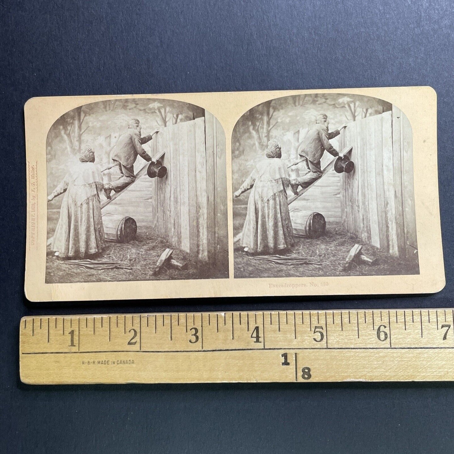 Antique 1875 Husband And Wife Spy On Neighbors Stereoview Photo Card P1648